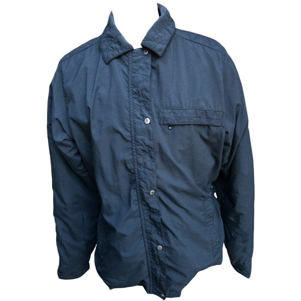 Vintage The North Face Black Nylon Fleece Collared Jacket Cinched Waist Wrists L